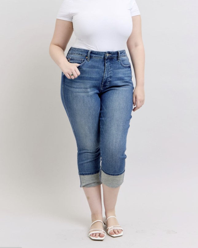 Judy Blue 88772 - Capri Jeans- Tummy Control Cuff Capri - #8902-8916