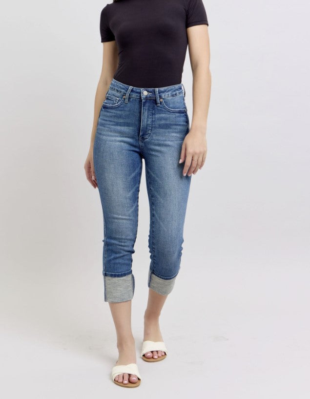 Judy Blue 88772 - Capri Jeans- Tummy Control Cuff Capri - #8902-8916