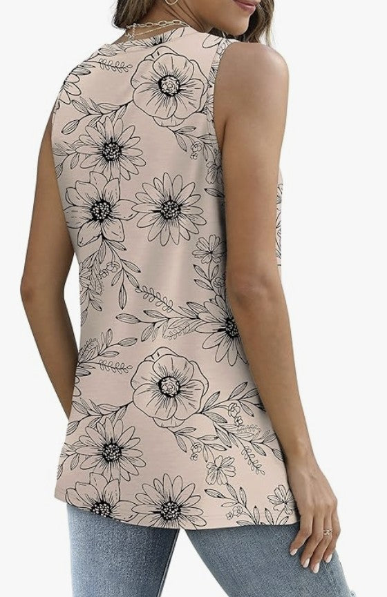 Beige Tank with Navy Flowers - #9277-9281