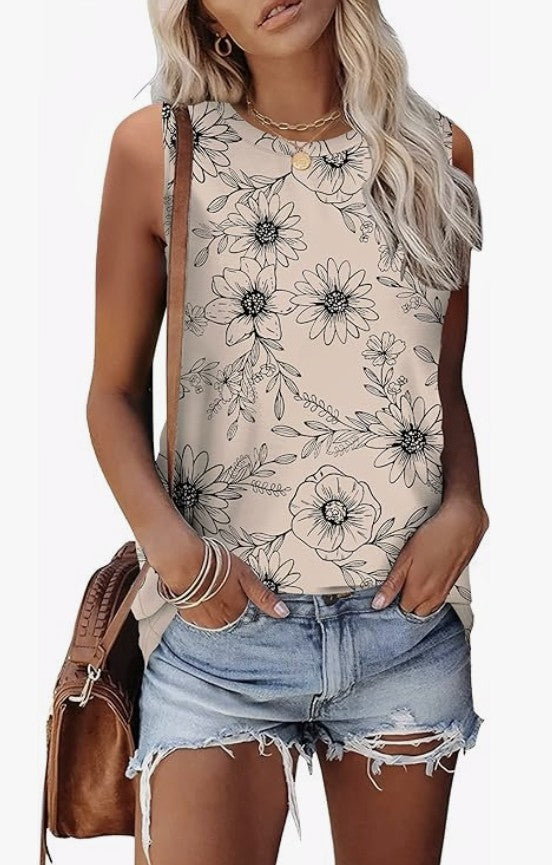 Beige Tank with Navy Flowers - #9277-9281