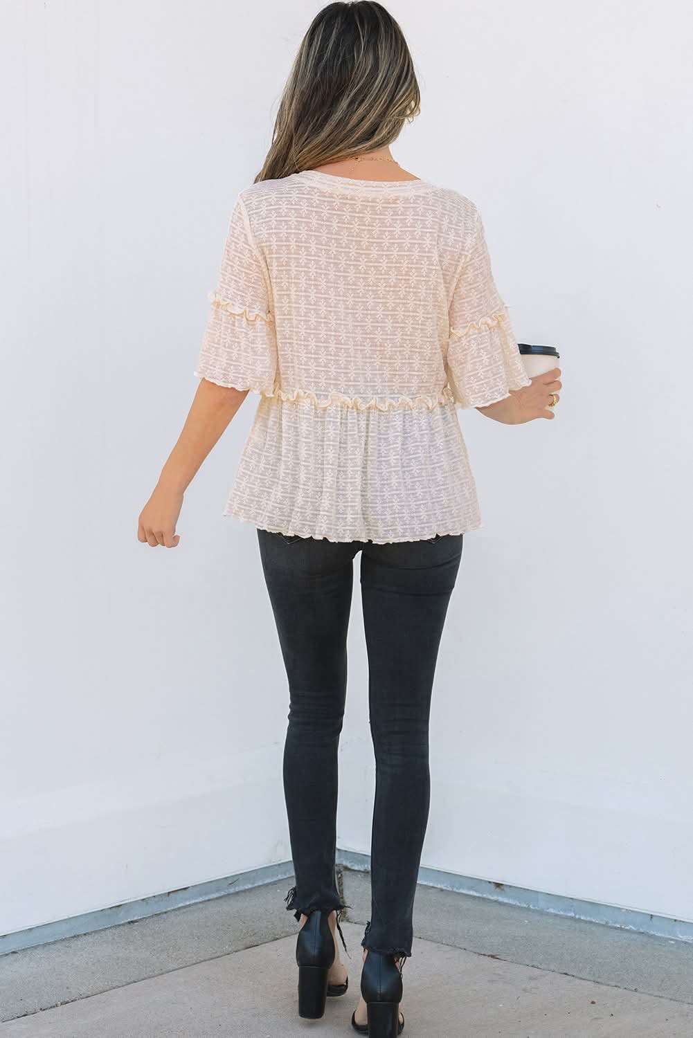 Beige Textured Ruffle Babydoll Top - #9093-9096