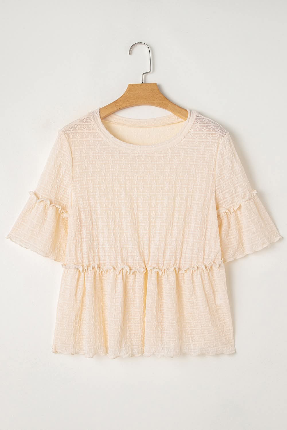 Beige Textured Ruffle Babydoll Top - #9093-9096