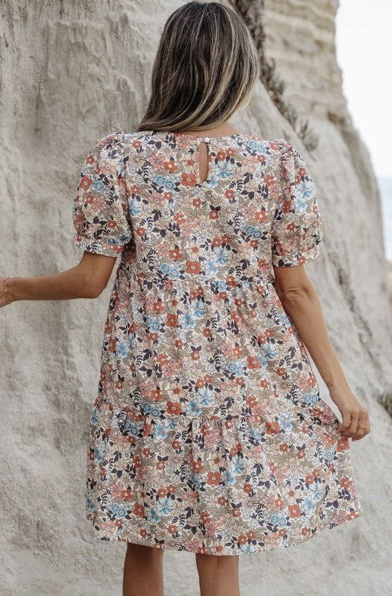 Bohemian Floral Print Tiered Dress - #9604-9607