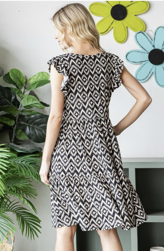 Black Aztec Print Dress - #9248-9253