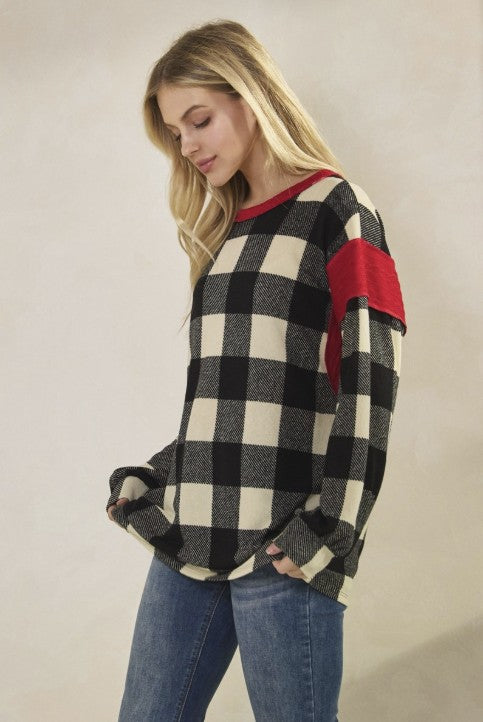 Black Plaid/Red Detail Top - #10660-10665