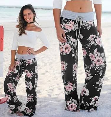 Black Floral Lounge Pants - #10255-10260