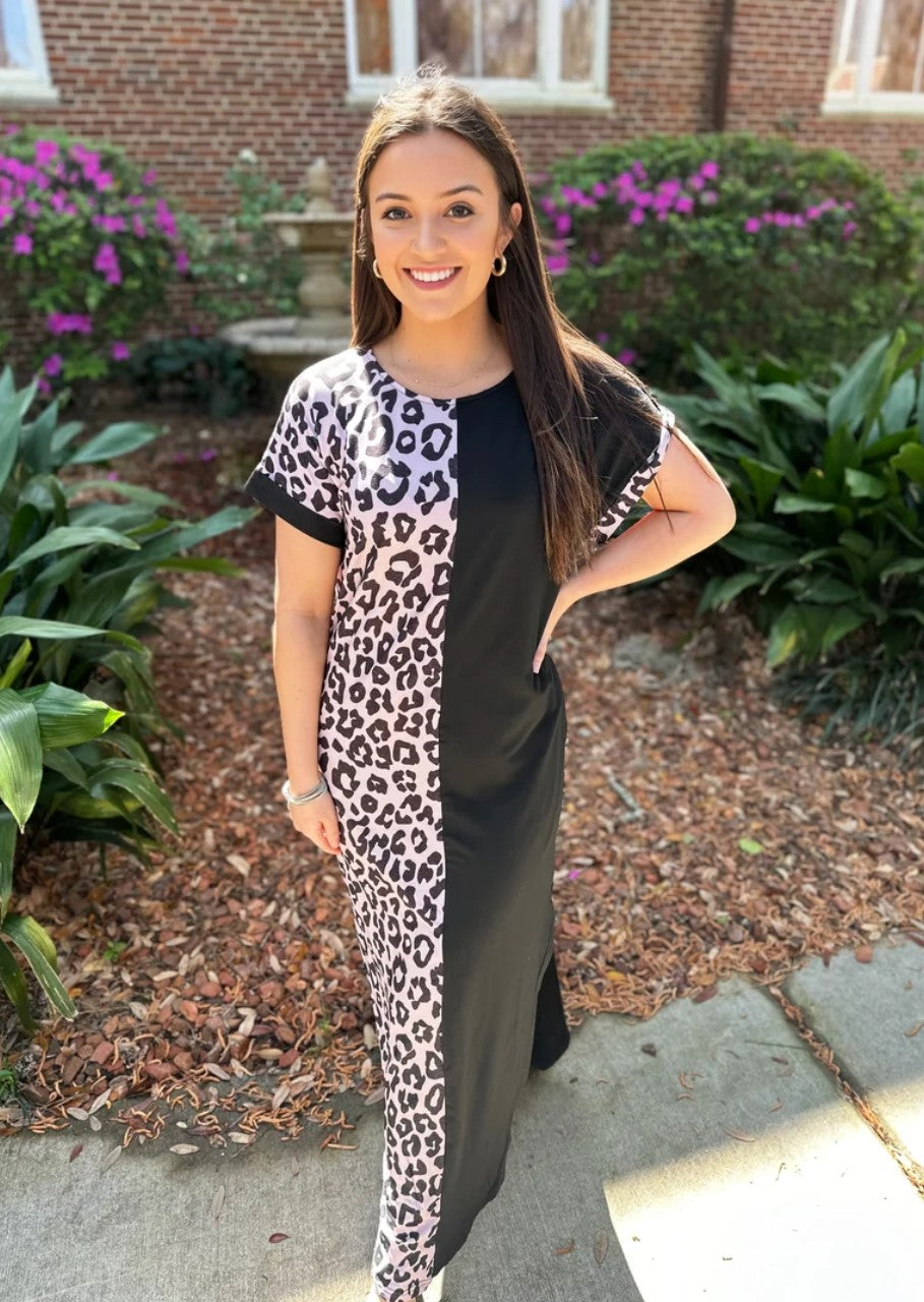 Black & Leopard Maxi Dress w/Pockets - #6844-6847