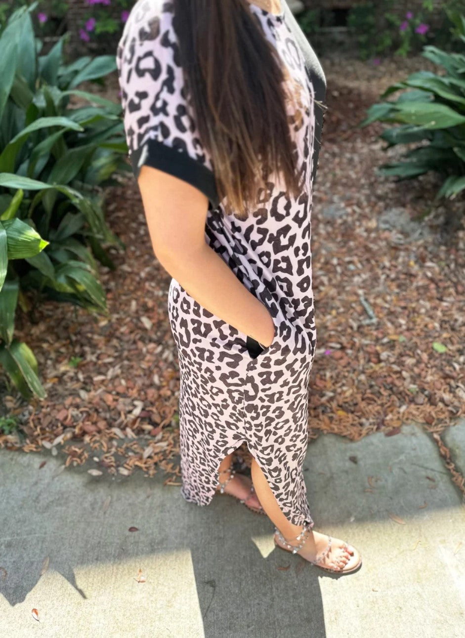 Black & Leopard Maxi Dress w/Pockets - #6844-6847