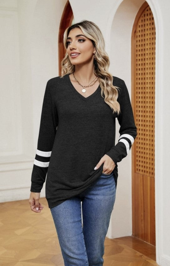 Black V-Neck w/White Contrast on Sleeves - #8668-8672