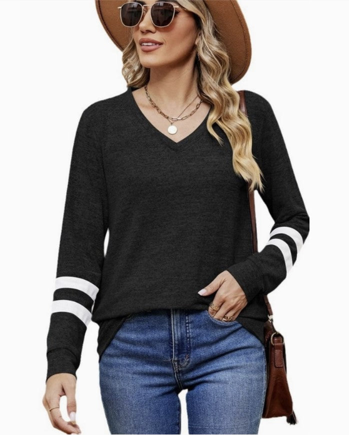 Black V-Neck w/White Contrast on Sleeves - #8668-8672