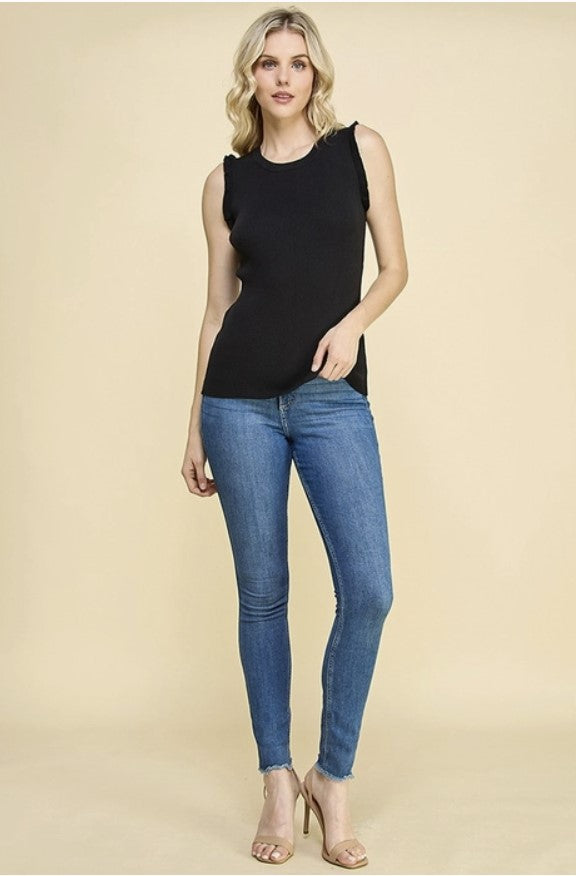Black Ruffle Sleeve Tank - #7372-7377