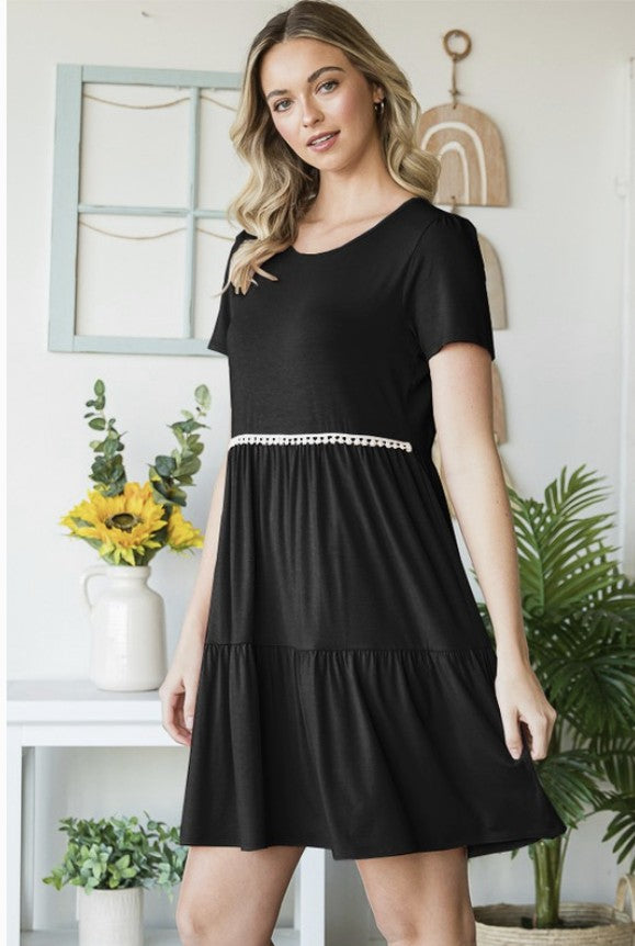 Black Tiered Pompom Dress - #8941-8946