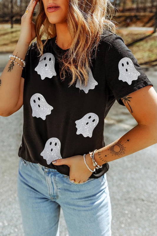Black Top w/Silver Glitter Ghosts - #10123-10127