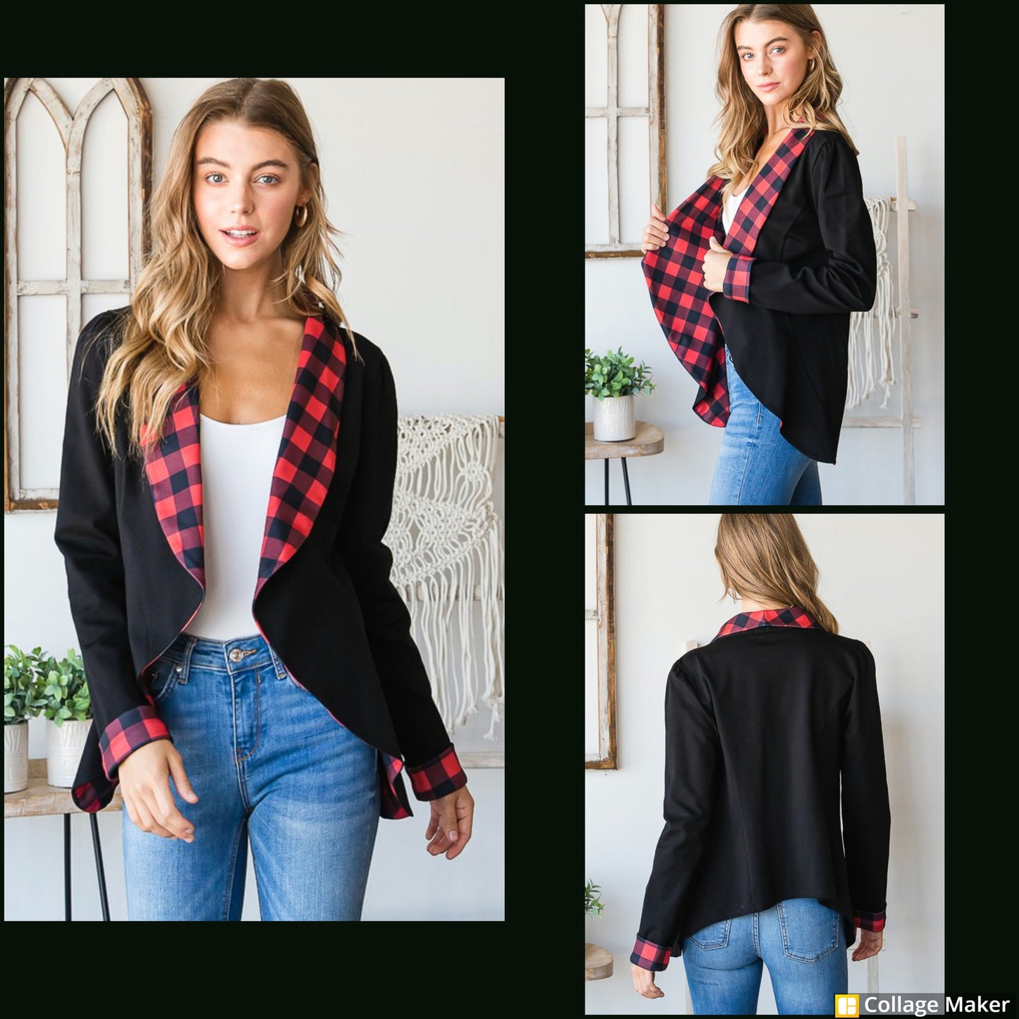 Black & Red Plaid Blazer - #10748-10753