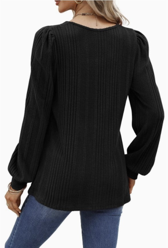Black Square Neck Long Sleeve Top - #8649-8652