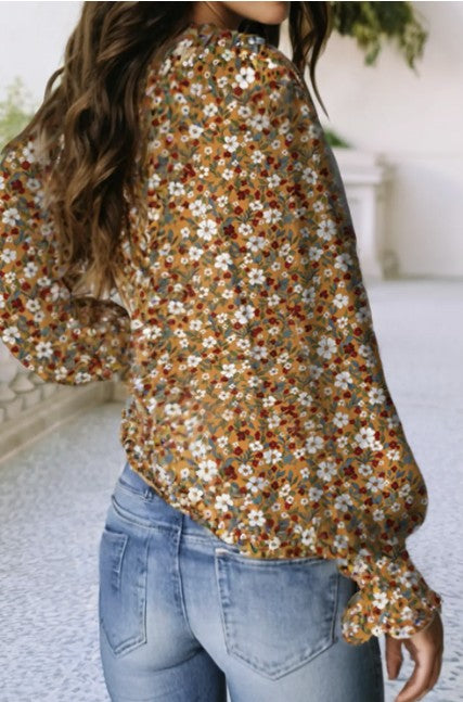 Boho Fall Floral Ruffle Long Sleeve Top - #10543-10546
