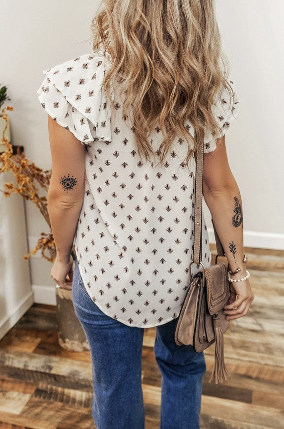Boho Print V-Neck Top = #9341-9344