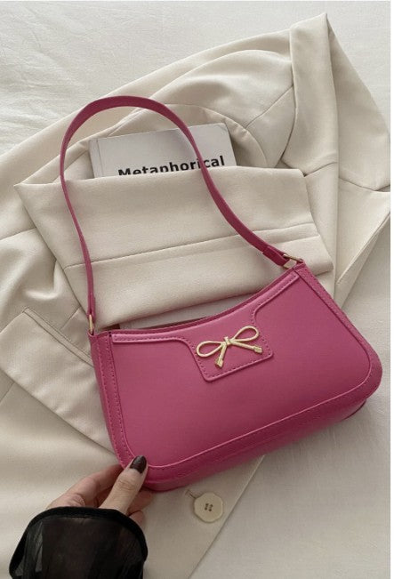Bow Trimmed Shoulder Bag (Khaki-Black-Hot Pink) - #9293-9295