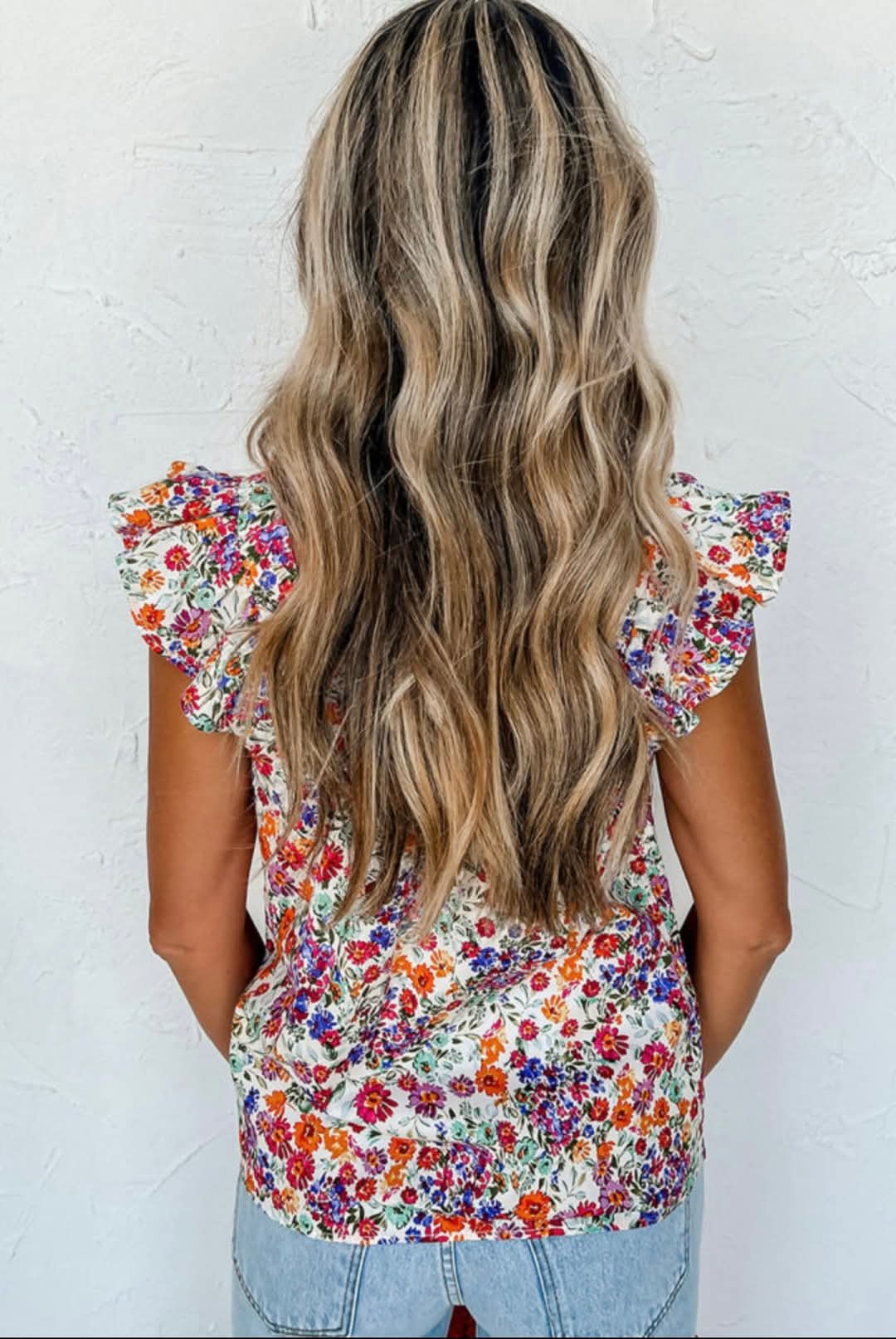 Bright Floral Square Neck Flutter Sleeve Top - #9472-9475