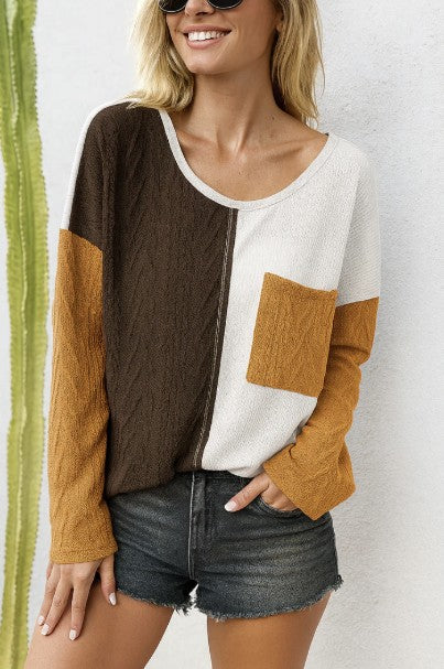 Brown/Cream/Pumpkin Patchwork Top - #10600-10603