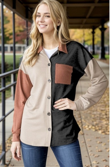 Charcoal/Tan Colorblock Shacket - #10126-10221