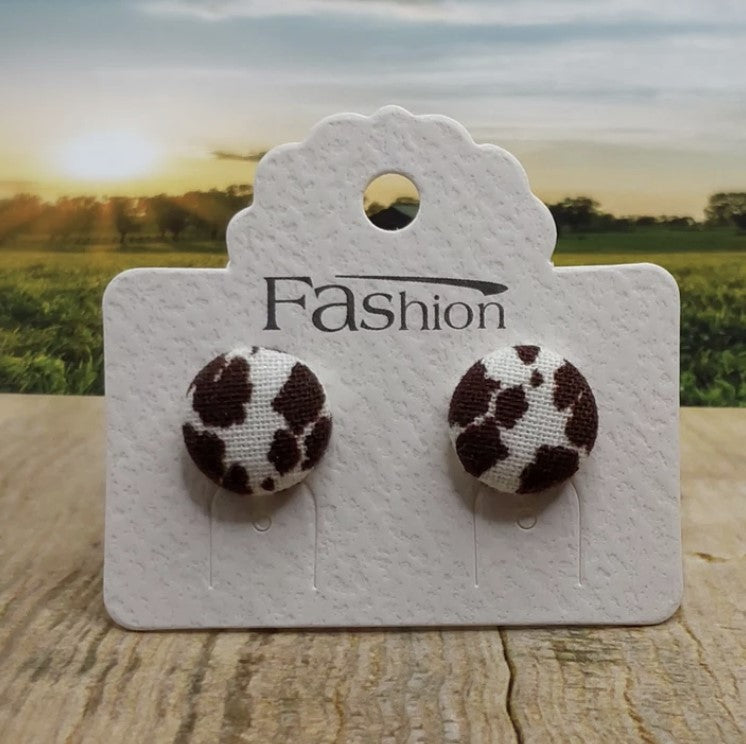 Cow Print Fabric Stud Earrings - #7490-7497