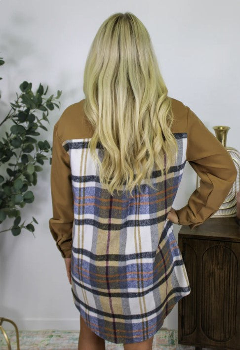 Brown Plaid Flannel Dress - #7974-7977
