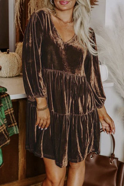 Brown Velvet Tiered Dress - #10483-10486