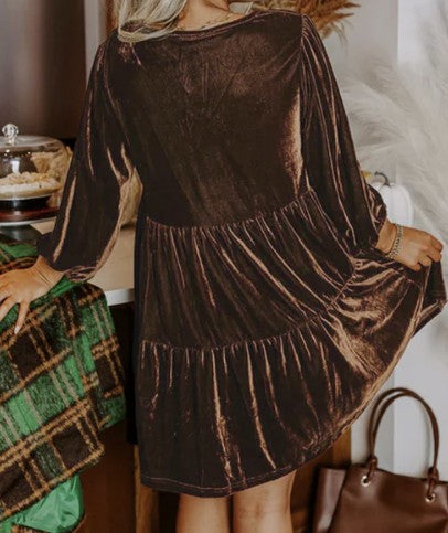 Brown Velvet Tiered Dress - #10483-10486