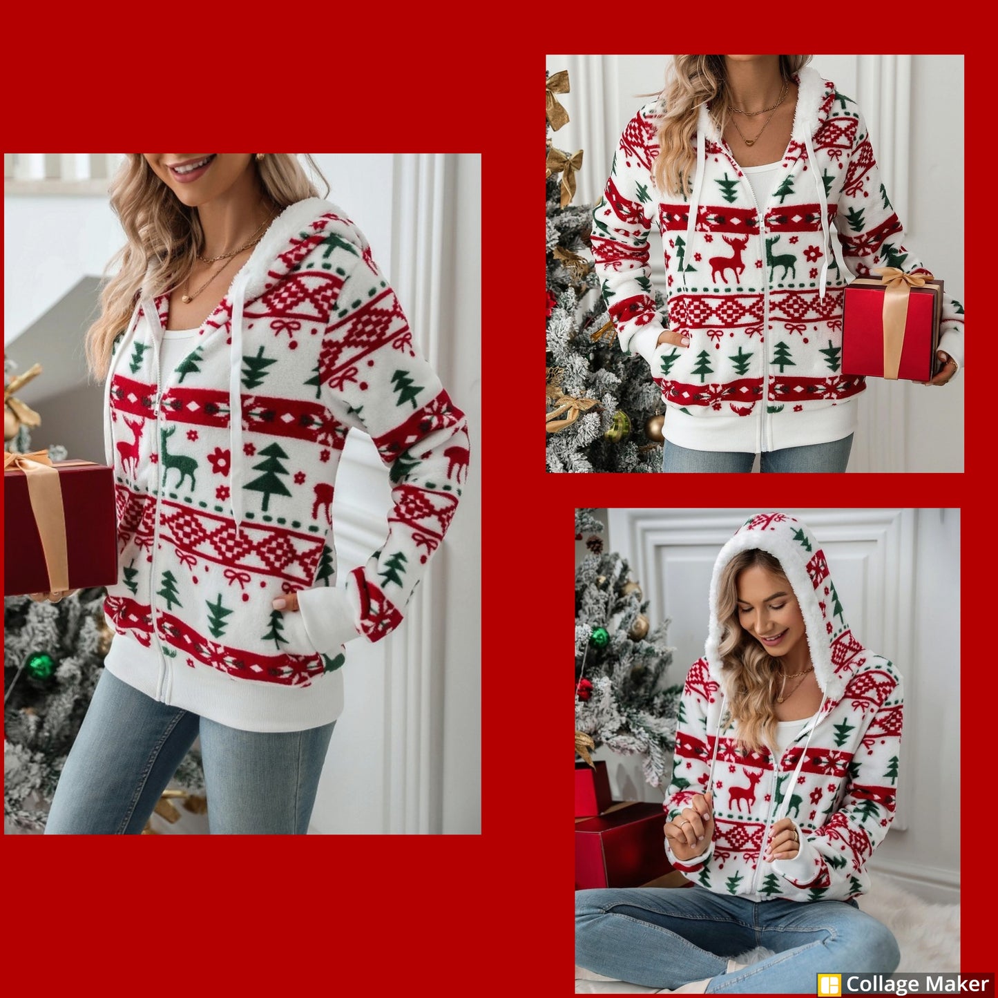 Christmas Zip Fleece Hoodie - #10771-10775