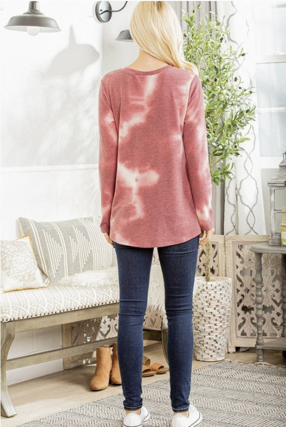 Cinnamon Tie Dye V-Neck Long Sleeve Top - #9892-9897