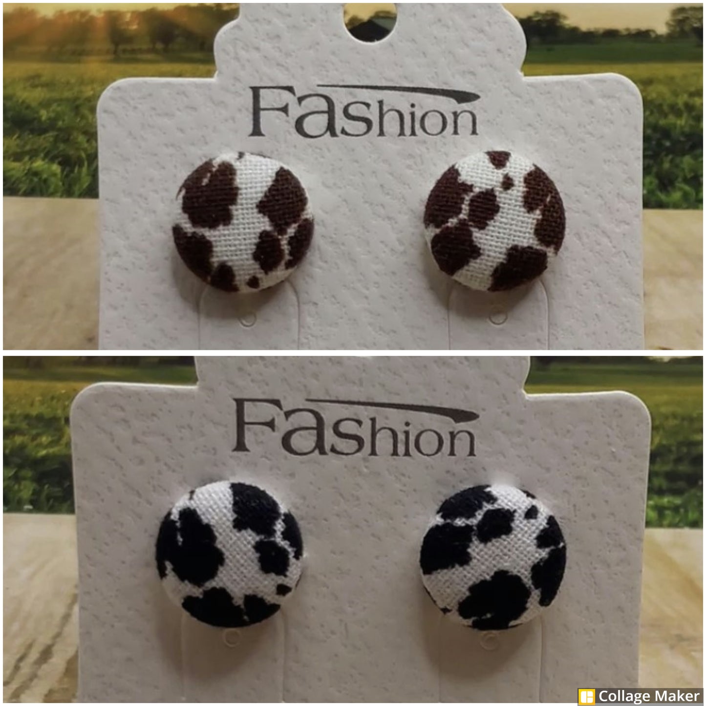 Cow Print Fabric Stud Earrings - #7490-7497