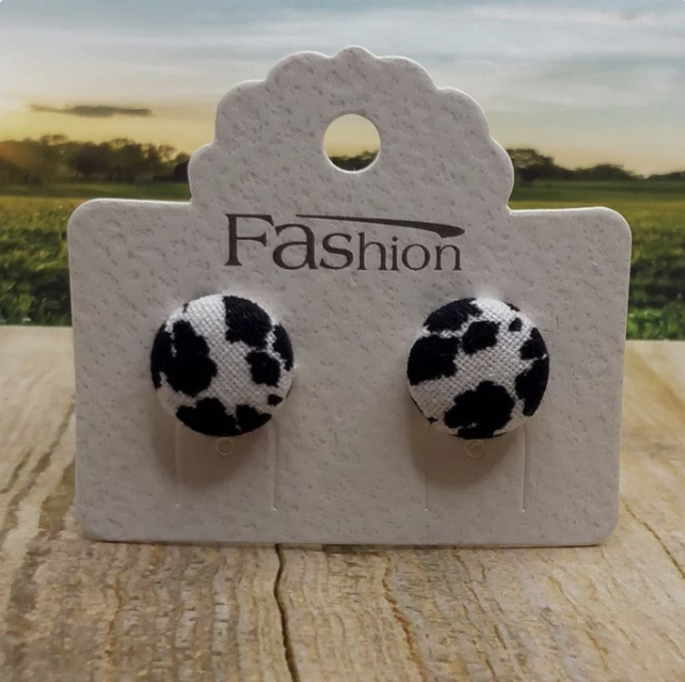 Cow Print Fabric Stud Earrings - #7490-7497