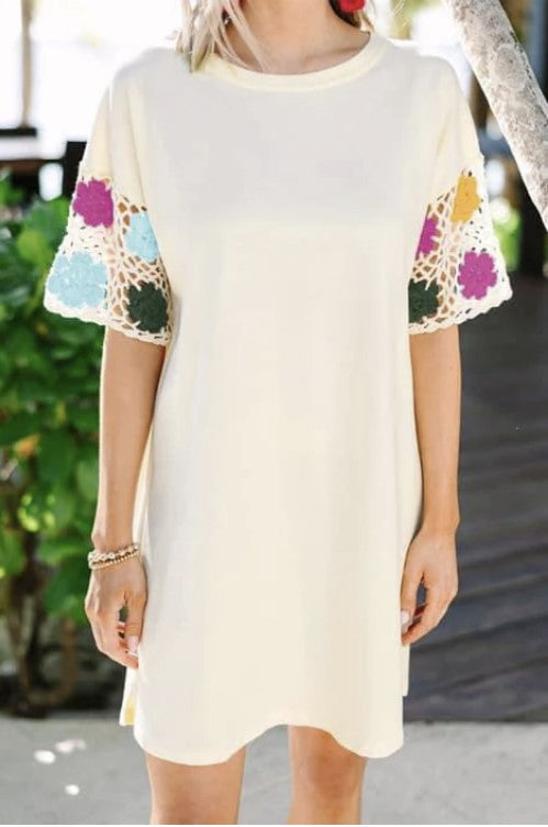 Cream Dress w/Crochet Sleeves - #7237-7240