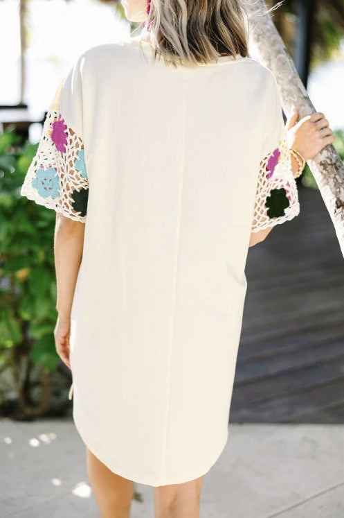 Cream Dress w/Crochet Sleeves - #7237-7240