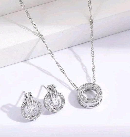 Silver Crystal Necklace/Earring Set - #5184