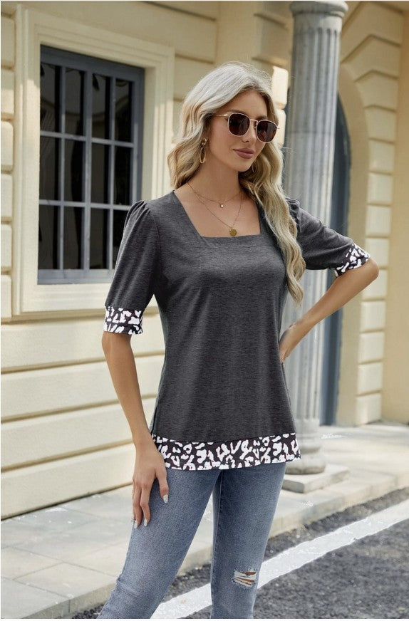 Dk Grey Cheetah Trim Top w/Puffy Sleeves - #9350-9354