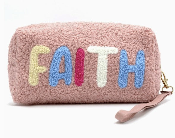Pink Faith Faux Fur Cosmetic Bag - #8991