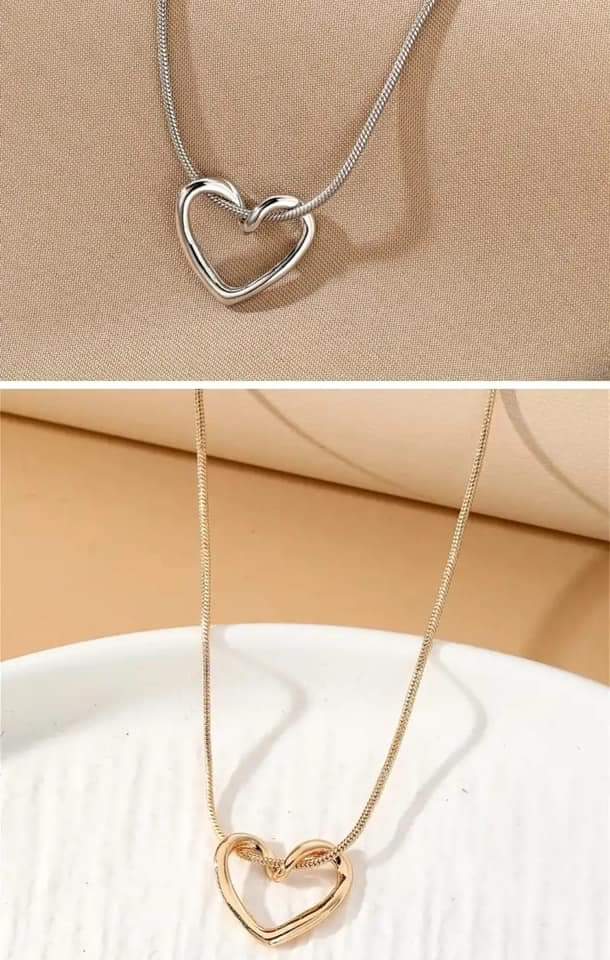 Silver & Gold Heart Pendant Necklace - #8373-8374