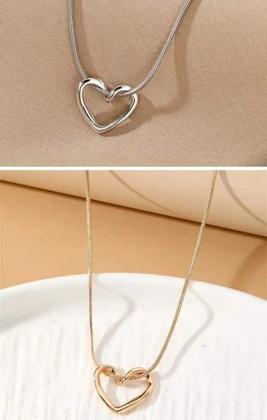 Silver & Gold Heart Pendant Necklace - #8373-8374