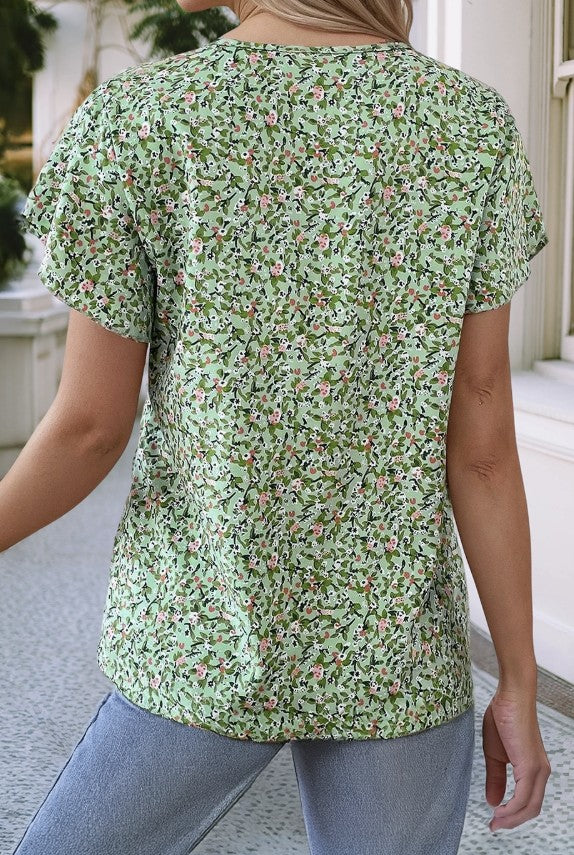 Green Boho Floral Print Top - #9151-9154