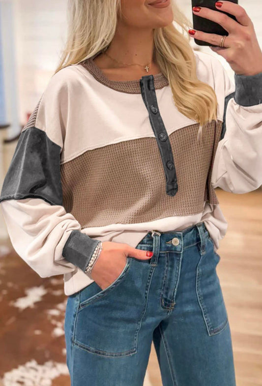 Grey-Tan Button Detail Top - #10365-10368