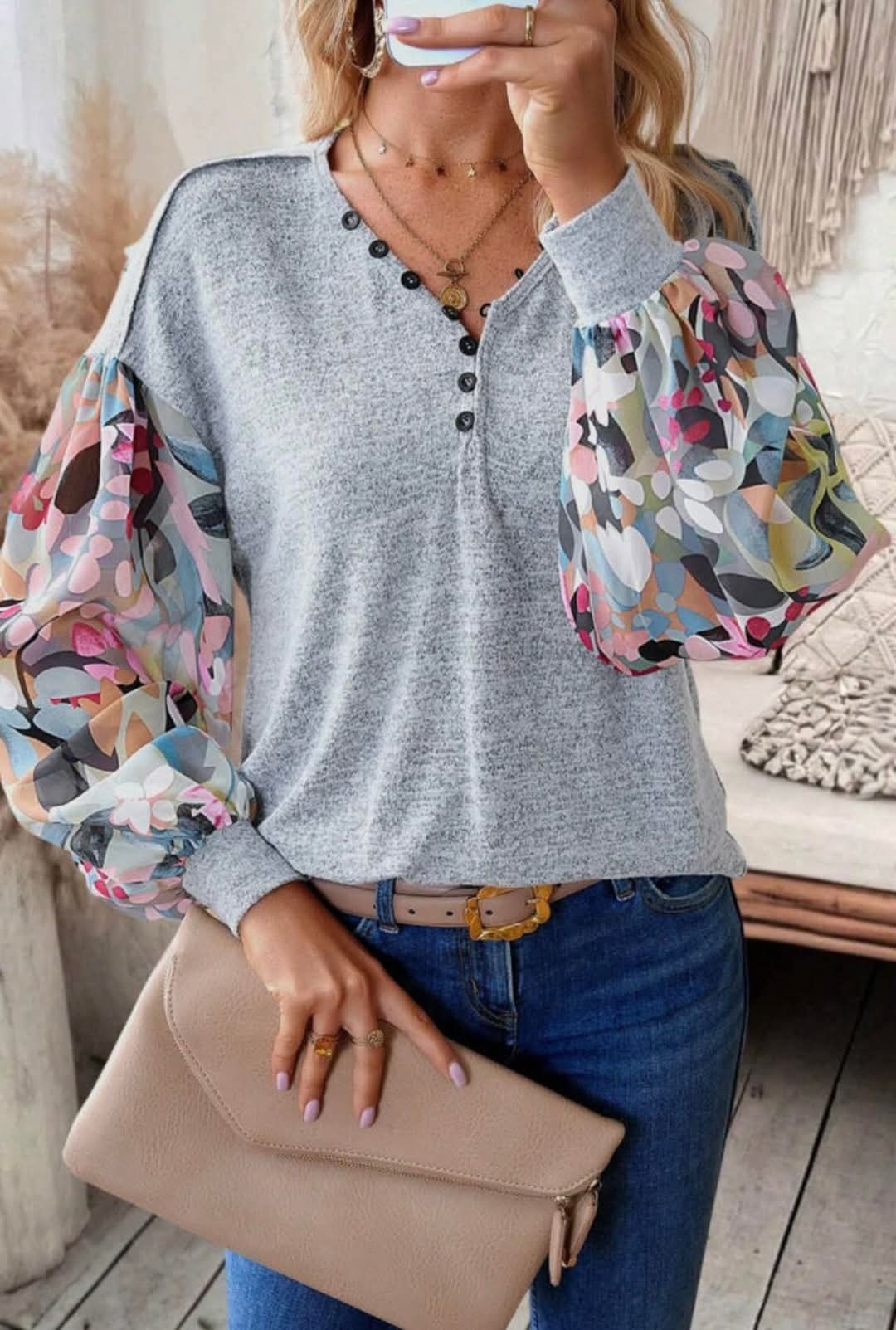 Grey V-Neck w/Multi-Color Sleeves - #8774-8777