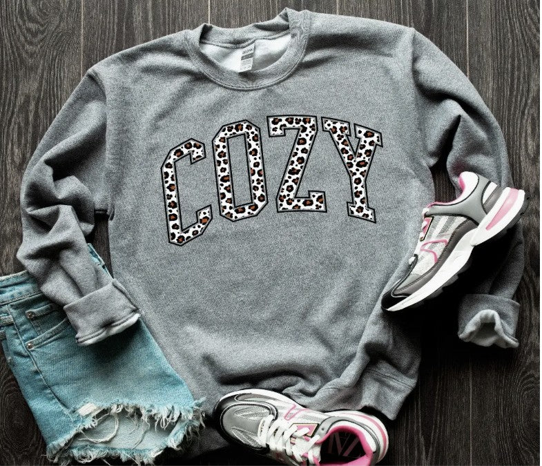 Cozy Leopard-Heather Grey Sweatshirt - #10648-10653