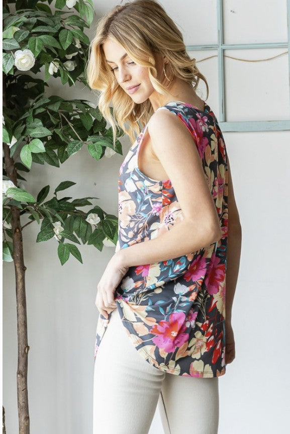 Dk Grey Floral Print Tank - #9260-9265