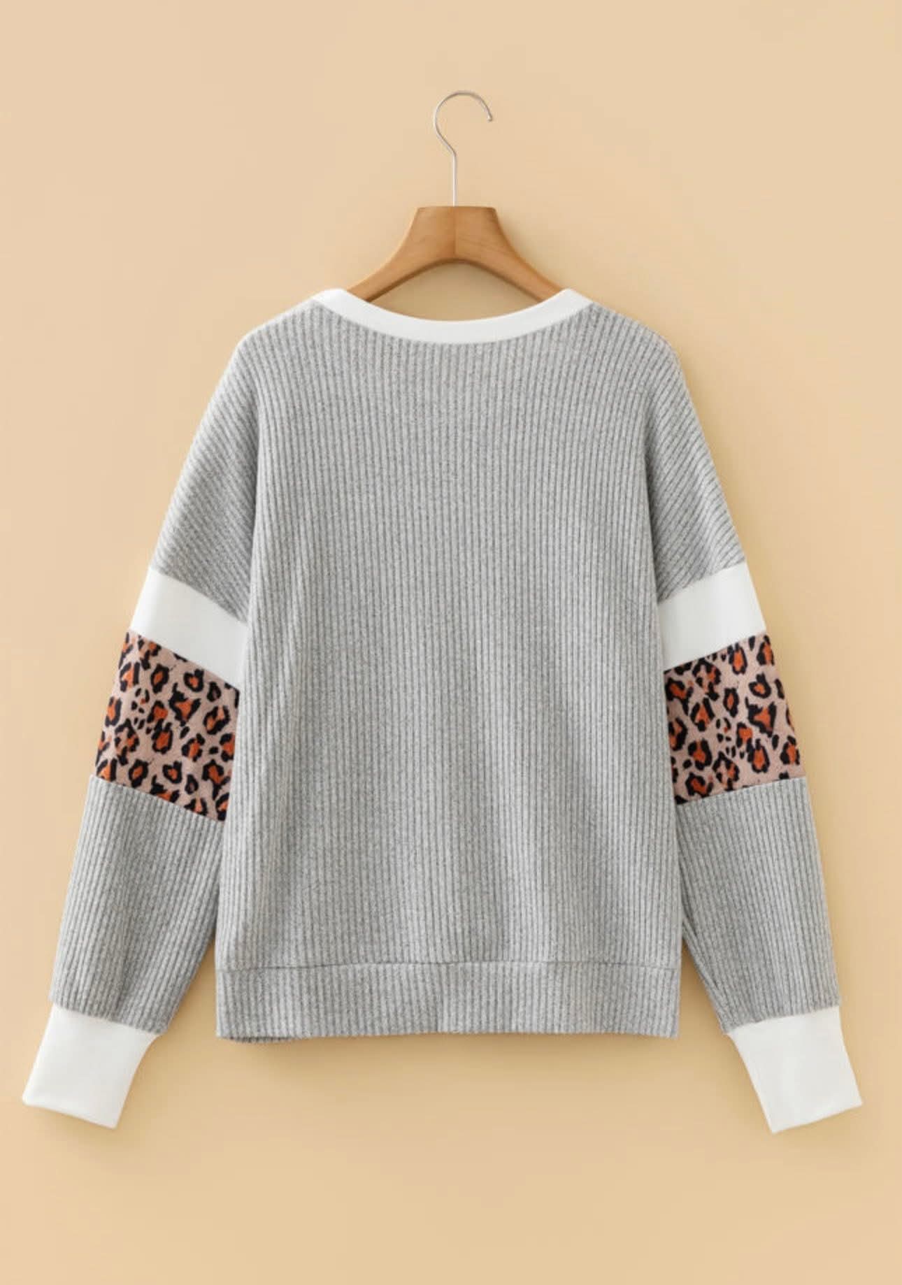 Grey & Leopard Ribbed Sweatshirt - #10994-10997