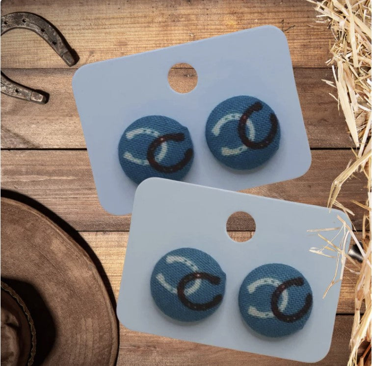 Horseshoe Fabric Stud Earrings - #7489