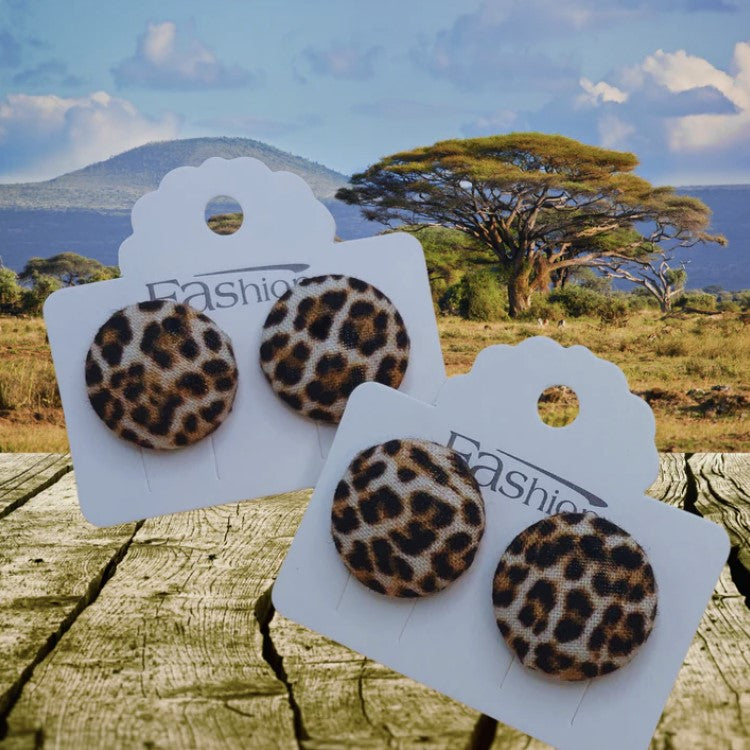 Leopard Print Fabric Stud Earrings - #7488