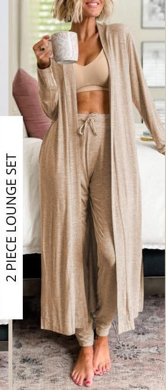 Beige Cardigan & Pants 2Pc Lounge Set - #10060-10063