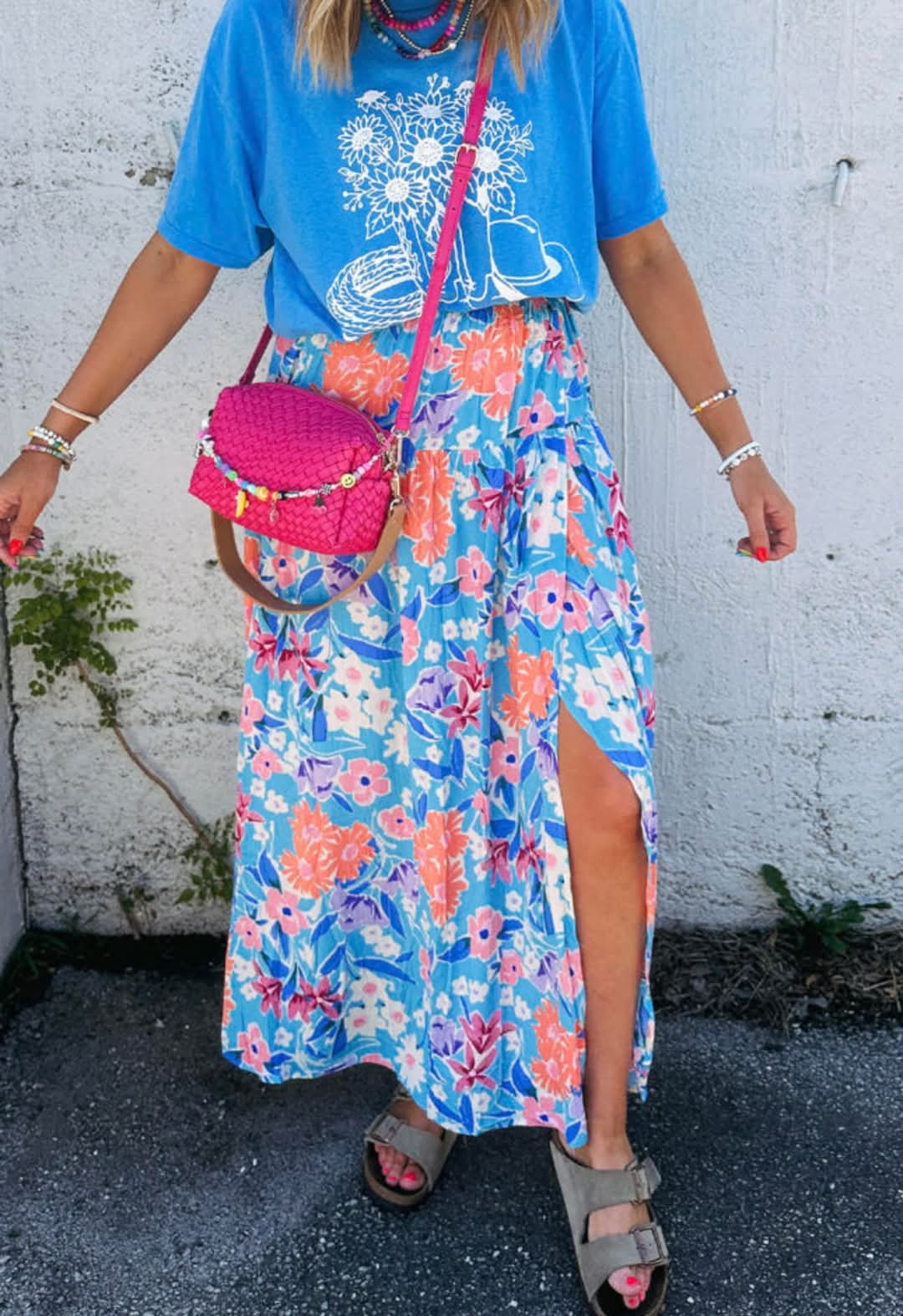 Lt Blue Floral Maxi Skirt - #8829-8832